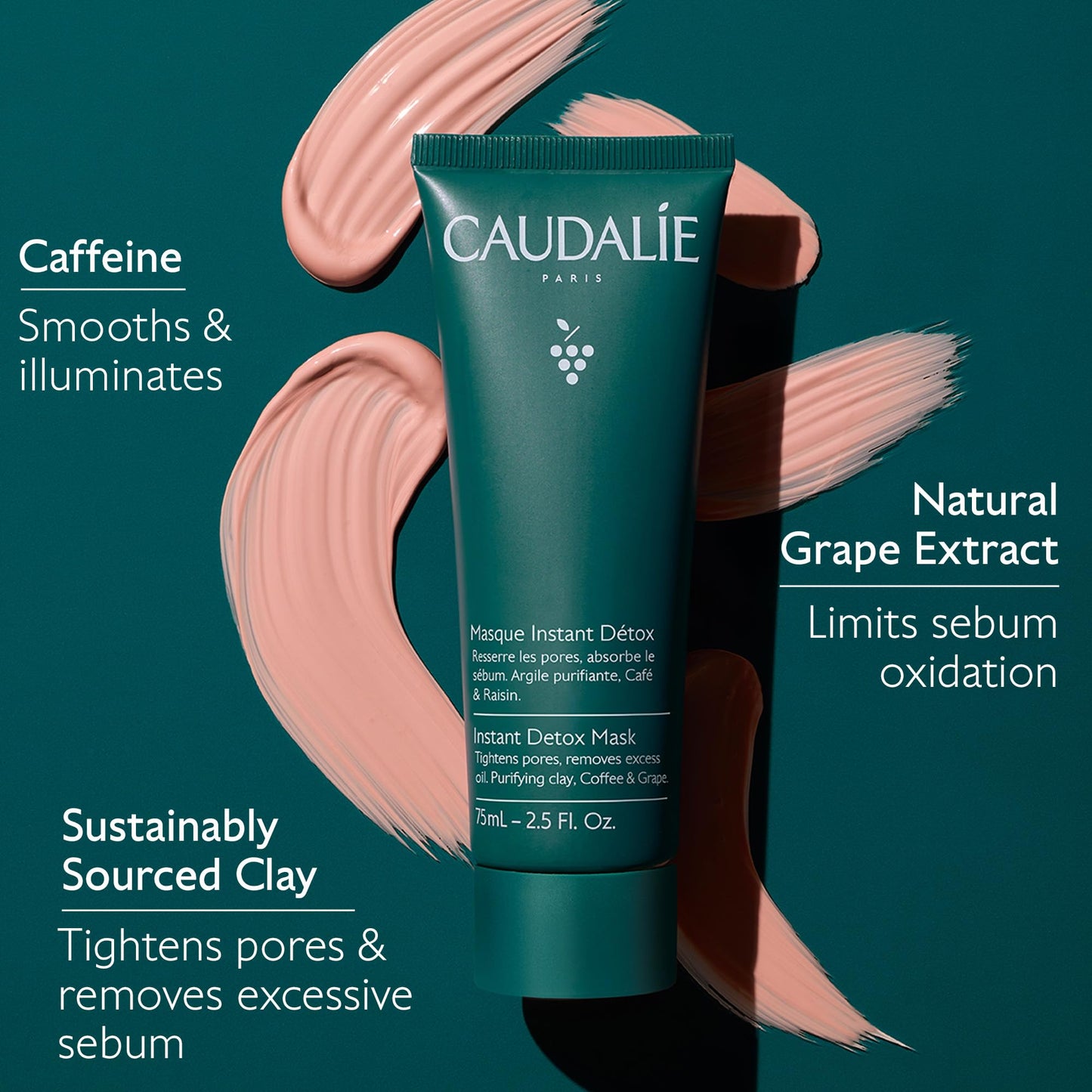 Caudalie Instant Detox Mask, Pore Minimizing Pink Clay Face Mask - 35 mL - dailyvitalstore