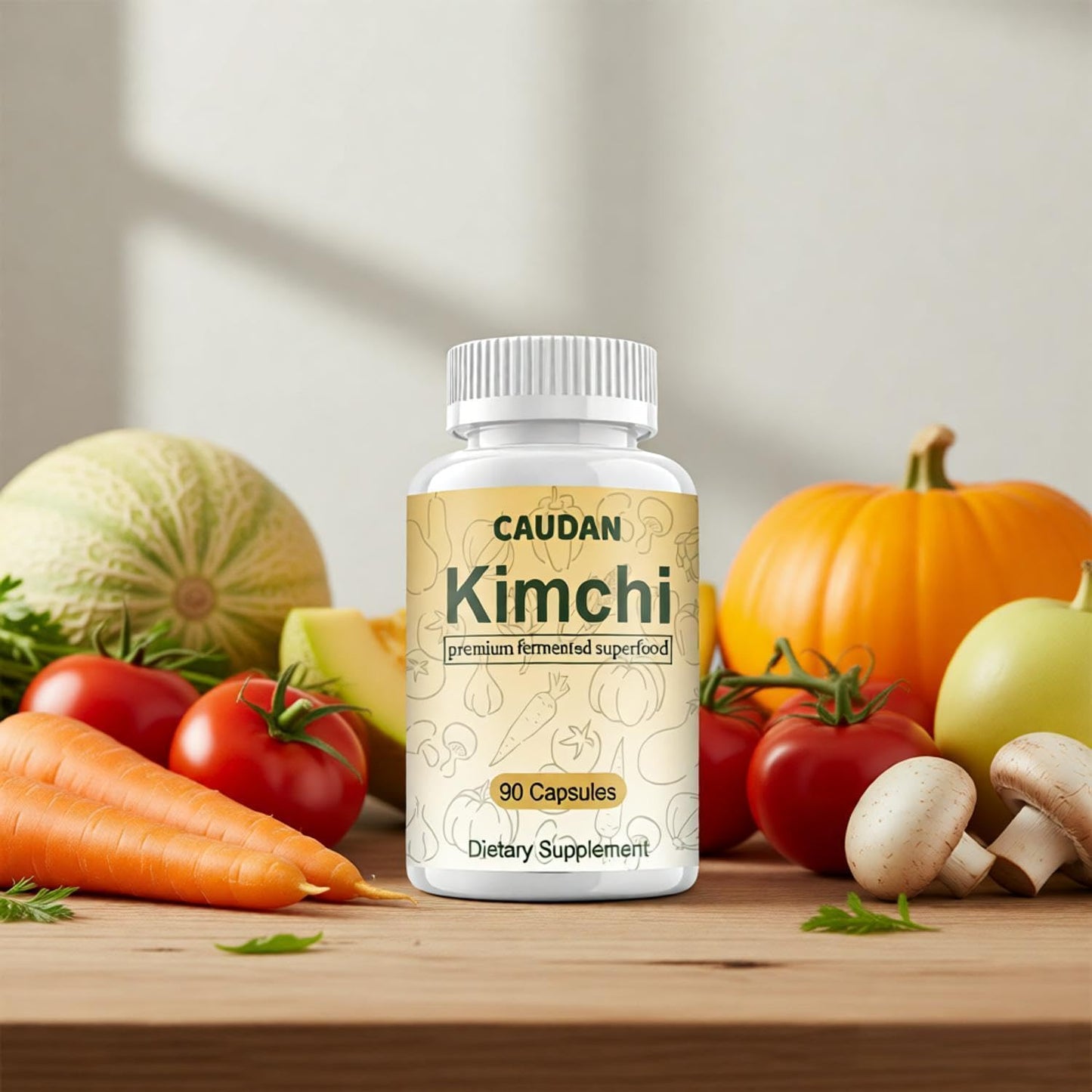 CAUDAN Kimchi Capsules, Kimchi Supplement, Probiotics & Enzymes Supports Gut & Digestive Health, Taste Well, Fermented Superfood for Antioxidant Support, 90 Vegan Capsules - dailyvitalstore
