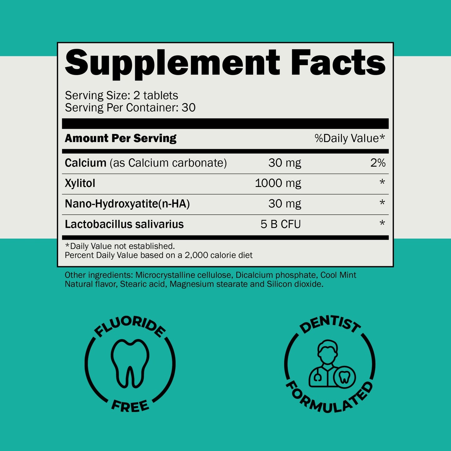 Cavity Protection Chewable Tablet - for Healthy Teeth & Gums - Fresh Breath - Nano Hydroxyapatite - Xylitol - Oral Probiotic Supplement - dailyvitalstore