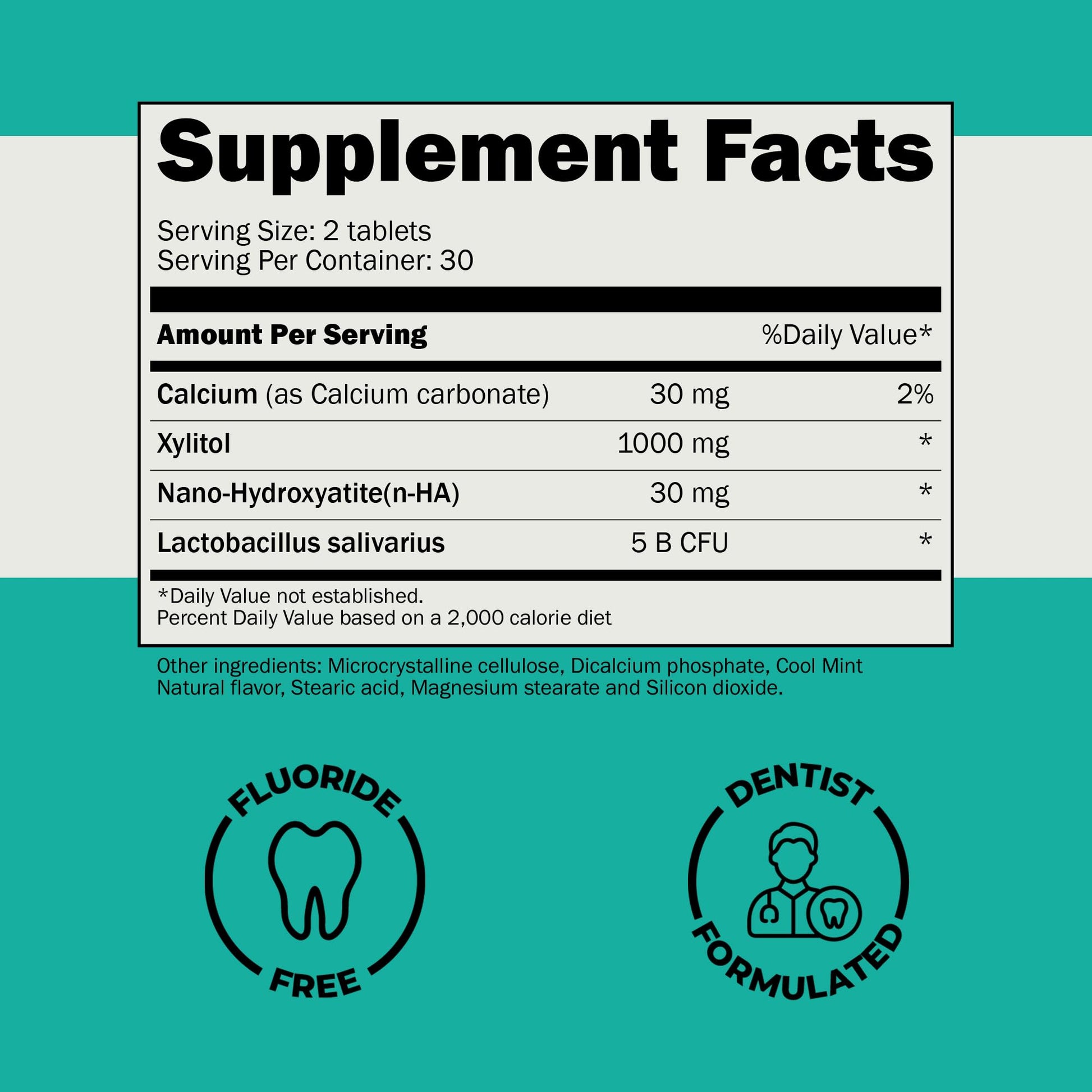 Cavity Protection Chewable Tablet - for Healthy Teeth & Gums - Fresh Breath - Nano Hydroxyapatite - Xylitol - Oral Probiotic Supplement - dailyvitalstore