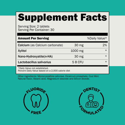 Cavity Protection Chewable Tablet - for Healthy Teeth & Gums - Fresh Breath - Nano Hydroxyapatite - Xylitol - Oral Probiotic Supplement - dailyvitalstore
