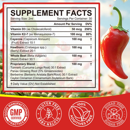 Cayenne Pepper Drops, Cayenne Pepper Extract with Herbal Blend - Includes Hawthorn, Beet Root & Turmeric (1Pack) - dailyvitalstore