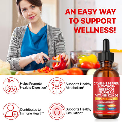 Cayenne Pepper Drops, Cayenne Pepper Extract with Herbal Blend - Includes Hawthorn, Beet Root & Turmeric (1Pack) - dailyvitalstore