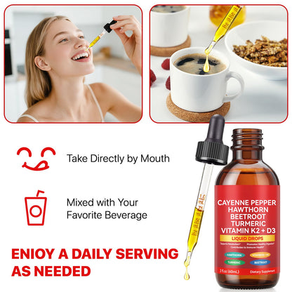 Cayenne Pepper Drops, Cayenne Pepper Extract with Herbal Blend - Includes Hawthorn, Beet Root & Turmeric (1Pack) - dailyvitalstore