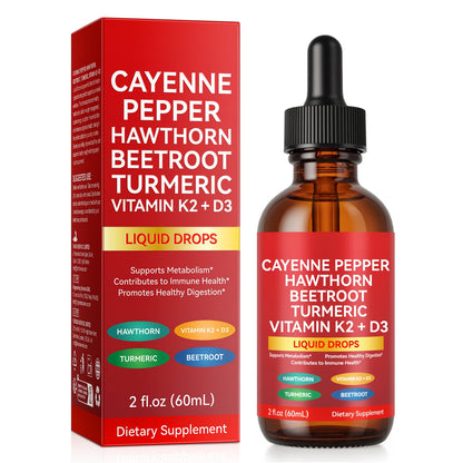 Cayenne Pepper Drops, Cayenne Pepper Extract with Herbal Blend - Includes Hawthorn, Beet Root & Turmeric (1Pack) - dailyvitalstore