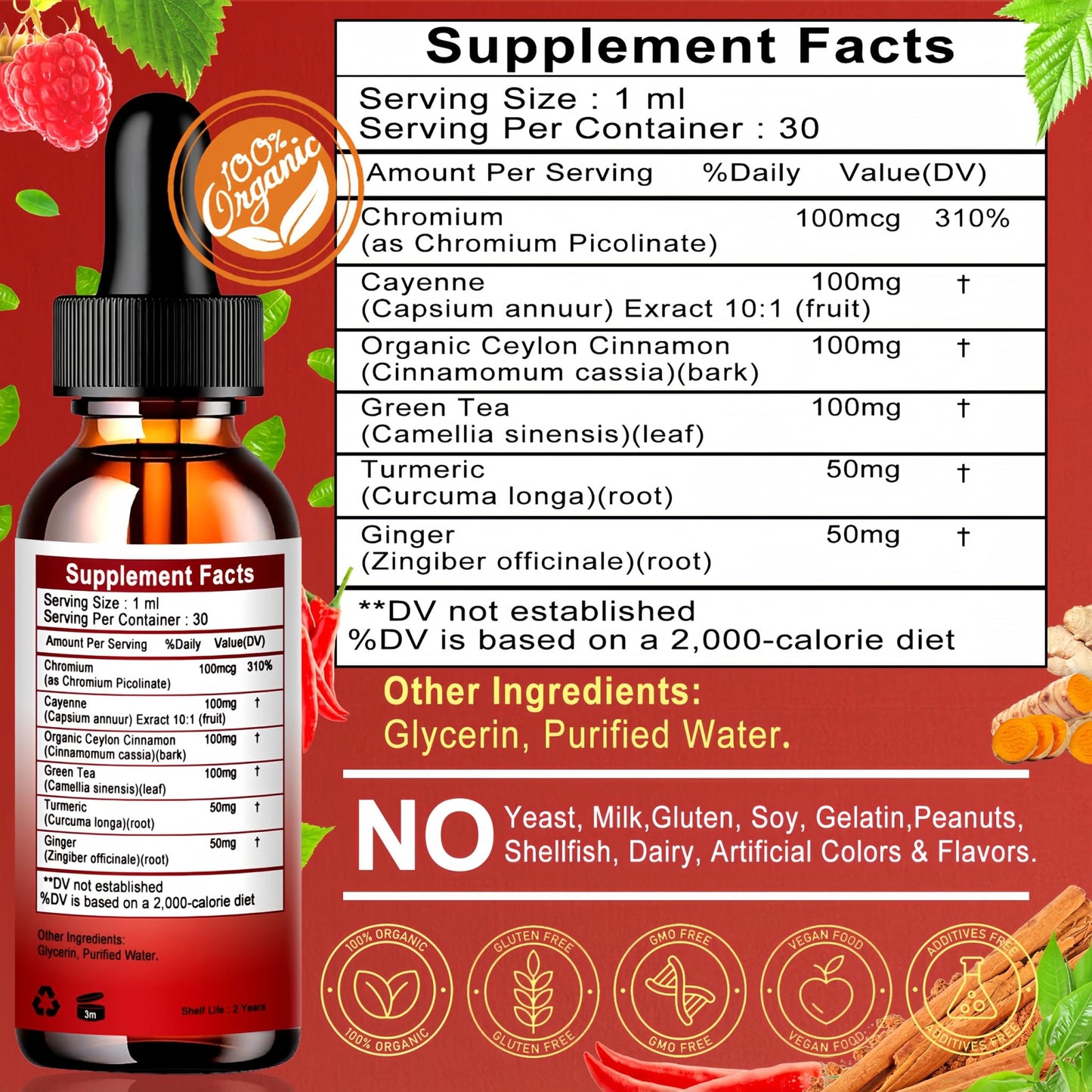 Cayenne Pepper Drops, High Absorption 6-in-1 Liquid Cayenne Pepper Supplement w/Ceylon Cinnamon, Green Tea Extract, Turmeric, Organic Liquid Drops Than Cayenne Capsules Powder - dailyvitalstore