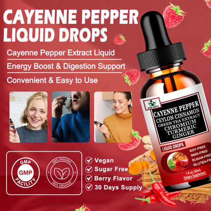Cayenne Pepper Drops, High Absorption 6-in-1 Liquid Cayenne Pepper Supplement w/Ceylon Cinnamon, Green Tea Extract, Turmeric, Organic Liquid Drops Than Cayenne Capsules Powder - dailyvitalstore