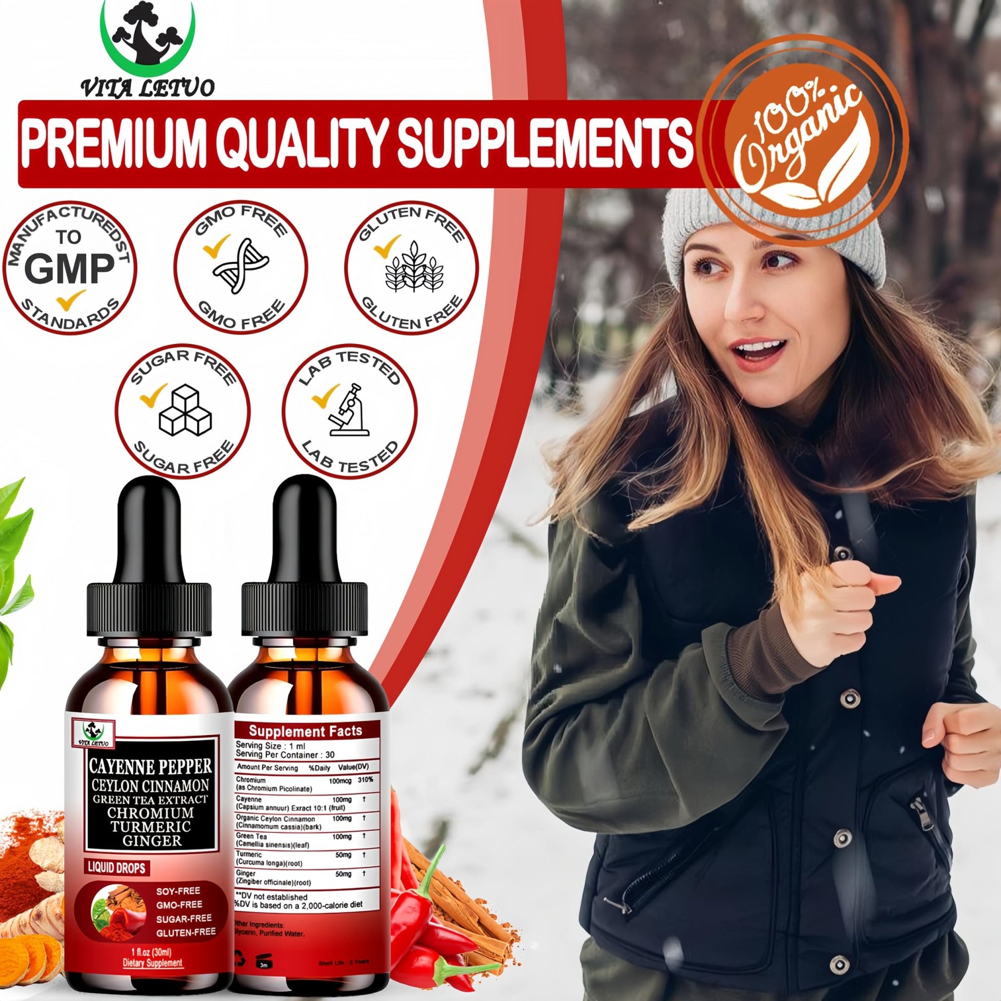 Cayenne Pepper Drops, High Absorption 6-in-1 Liquid Cayenne Pepper Supplement w/Ceylon Cinnamon, Green Tea Extract, Turmeric, Organic Liquid Drops Than Cayenne Capsules Powder - dailyvitalstore