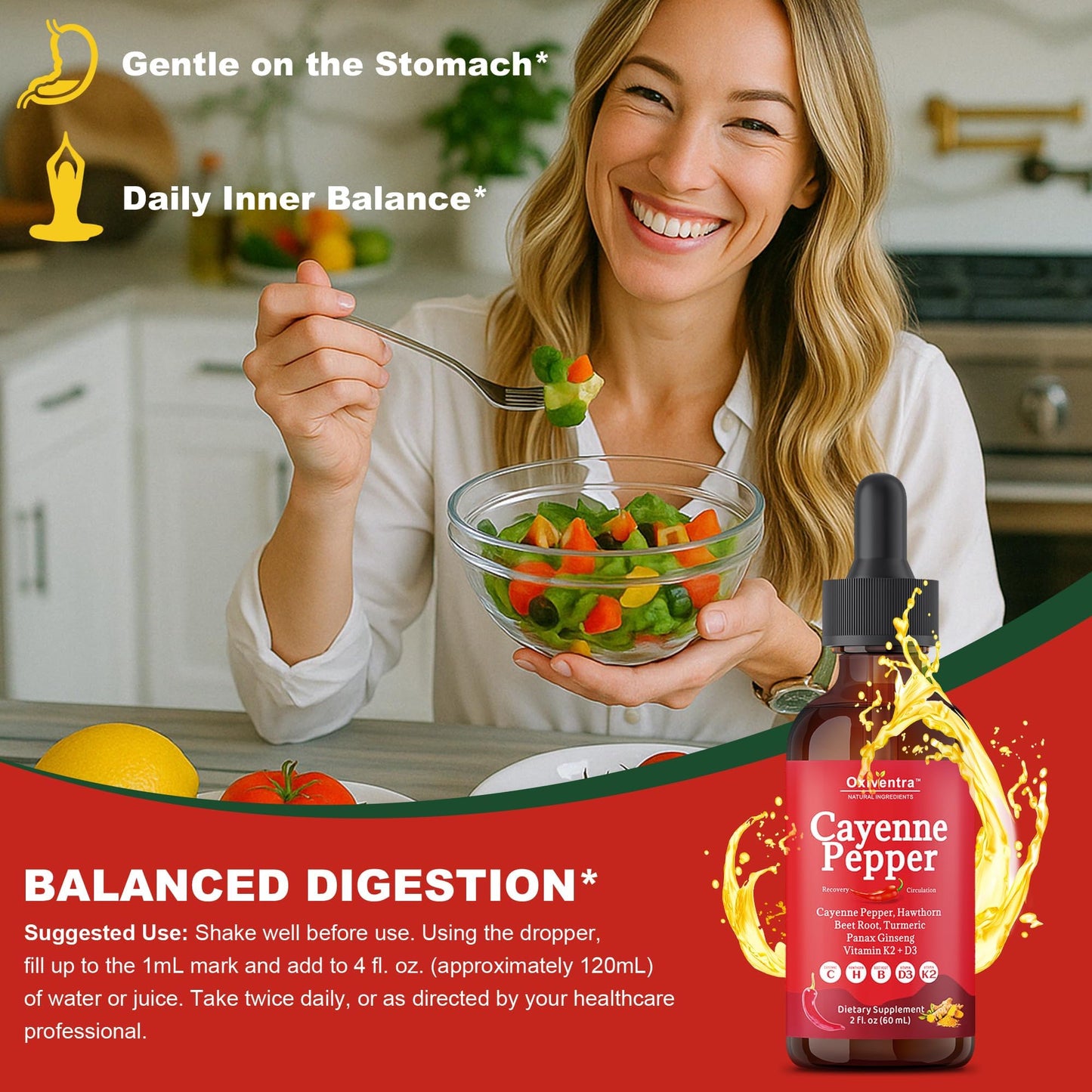 Cayenne Pepper Drops Liquid Supplement Smooth & Sweet Herbal Liquid + Hawthorn Berry, Vitamin D3 K2 Beet Root Powder, Ceylon Cinnamon, Turmeric Curcumin, Organic Panax Ginseng - 2fl oz - dailyvitalstore