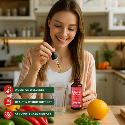 Cayenne Pepper Drops Liquid Supplement Smooth & Sweet Herbal Liquid + Hawthorn Berry, Vitamin D3 K2 Beet Root Powder, Ceylon Cinnamon, Turmeric Curcumin, Organic Panax Ginseng - 2fl oz - dailyvitalstore