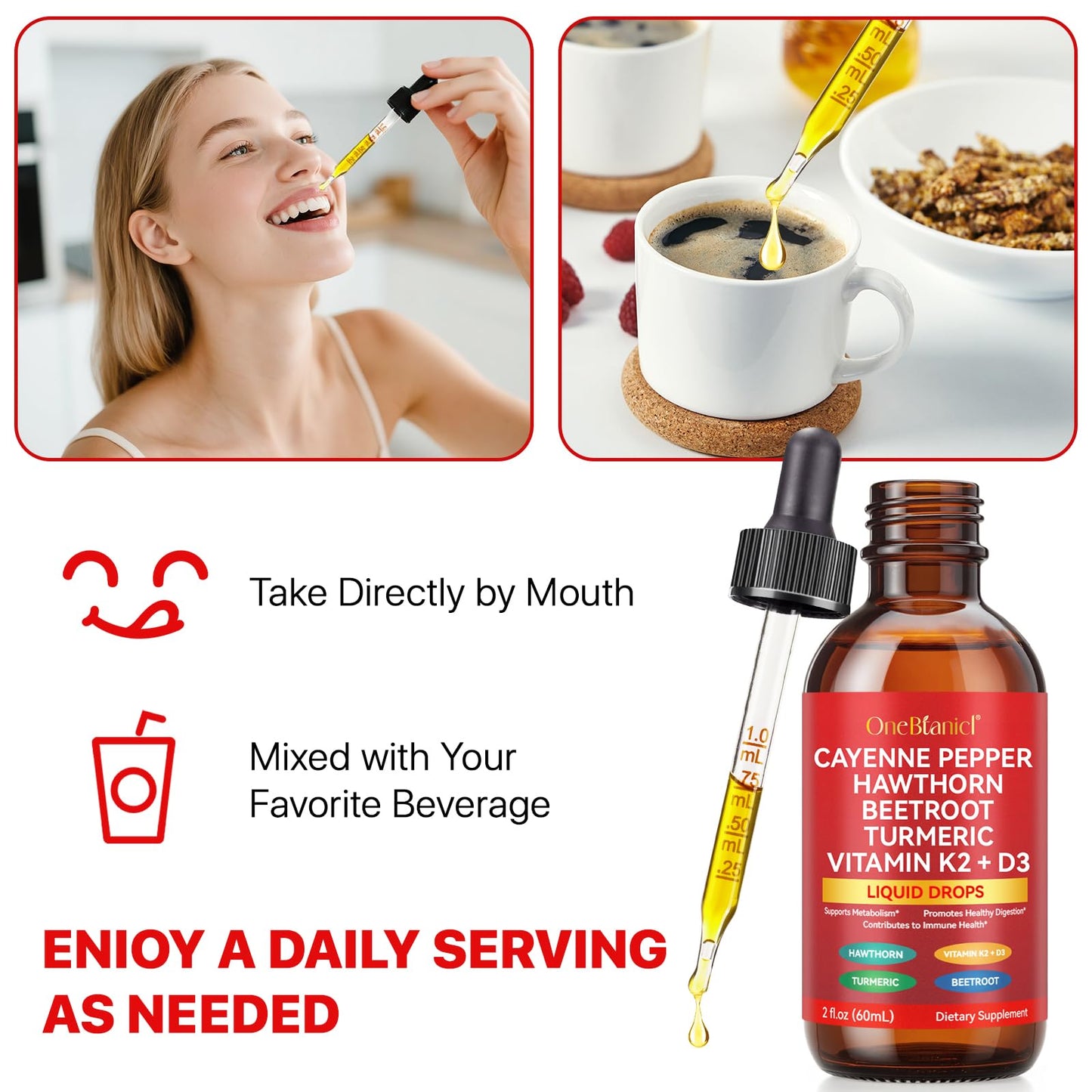 Cayenne Pepper Drops Supplement Liquid, Blend of Hawthorn Berry, Beetroot, Turmeric, VIT K2+D3, Daily Health Boost (2oz) - dailyvitalstore
