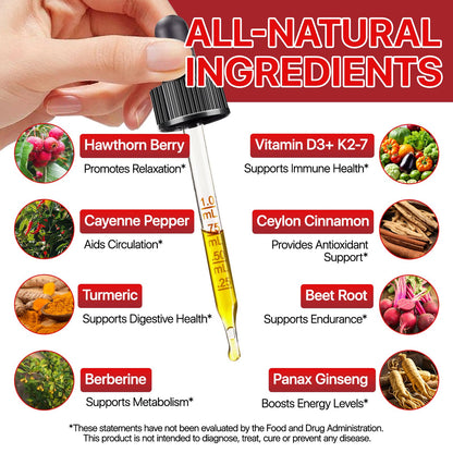 Cayenne Pepper Drops Supplement Liquid, Blend of Hawthorn Berry, Beetroot, Turmeric, VIT K2+D3, Daily Health Boost (2oz) - dailyvitalstore