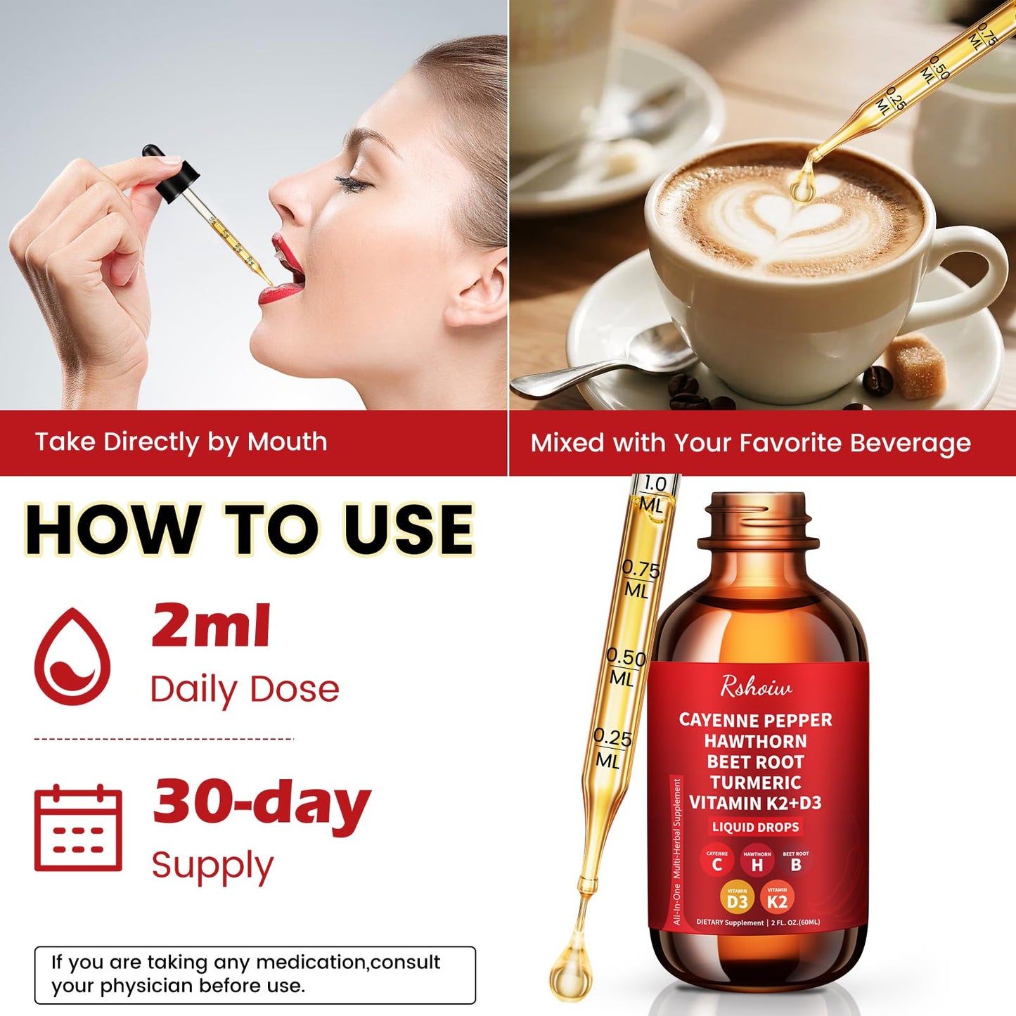 Cayenne Pepper Drops Supplement Liquid with Hawthorn Berry, Vitamin D3 K2, Turmeric Curcumin, Beet Root, Ceylon Cinnamon Vegan- Friendly - 60ml - dailyvitalstore
