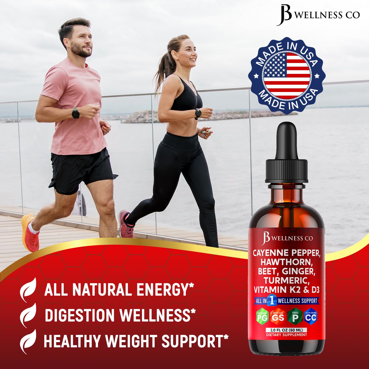 Cayenne Pepper Supplement Liquid Drops + Hawthorn Berry, Vitamin D3 K2 Beet Root Powder, Ceylon Cinnamon, Turmeric Curcumin, Organic Panax Ginseng - 4oz - dailyvitalstore