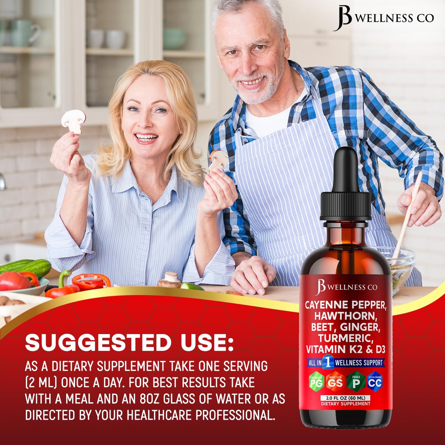 Cayenne Pepper Supplement Liquid Drops + Hawthorn Berry, Vitamin D3 K2 Beet Root Powder, Ceylon Cinnamon, Turmeric Curcumin, Organic Panax Ginseng - 4oz - dailyvitalstore