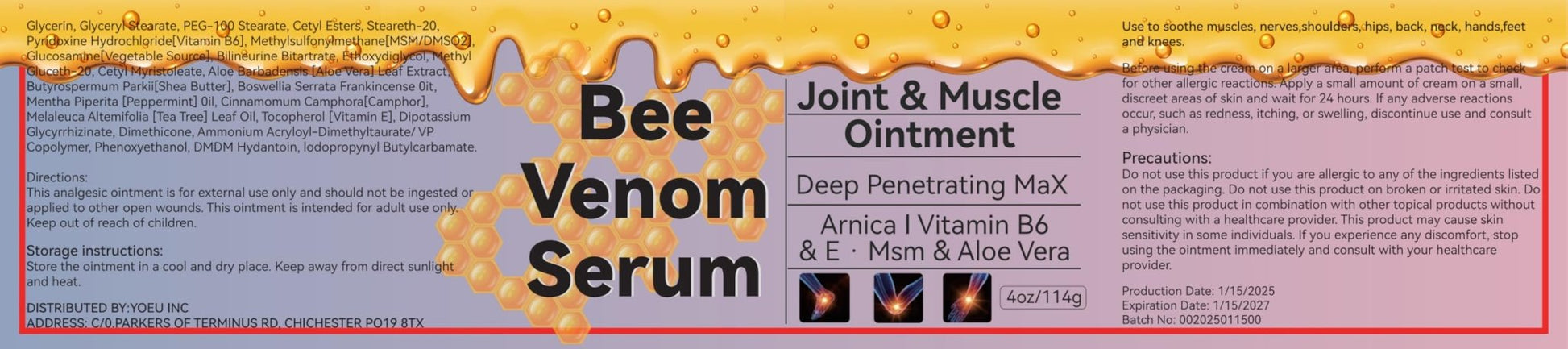 Cedonivor Bee Venom Cream, Joint & Muscle Soothing, Professional Bee Venom Joint Cream,Joint Gel - Specially for for Back, Neck, Hands, Knee - dailyvitalstore