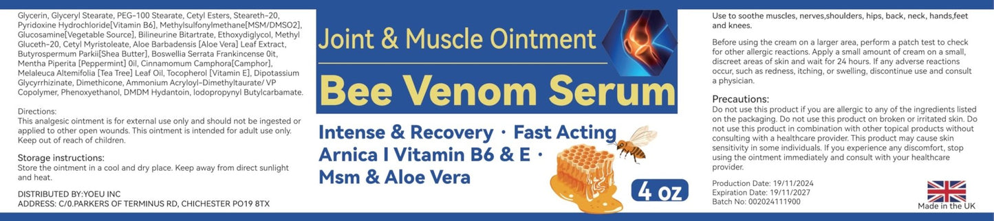 Cedonivor Bee Venom Joint and Bone Cream, Bee Venom Joint Relief Cream Joint Care for Knee, Neck, Back, Hands, Feet Moisturizer - dailyvitalstore