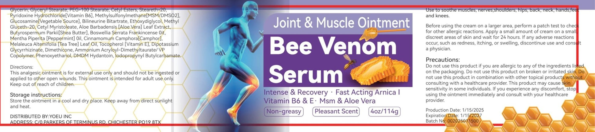 Cedonivor Bee Venom Joint Cream, Joint & Muscle Soothing, Bee Venom Cream for Back, Knee, Hands, Neck, Feet - dailyvitalstore