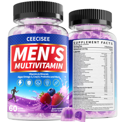 Ceecisee Men’s Methylated Multivitamin Gummies: Chewable Multivitamins Mens Gummy with Omega Probiotic Magnesium Zinc Vitamins B12 D3 - No Iron Daily Supplement Support Energy Immune for Men(120Count) - dailyvitalstore