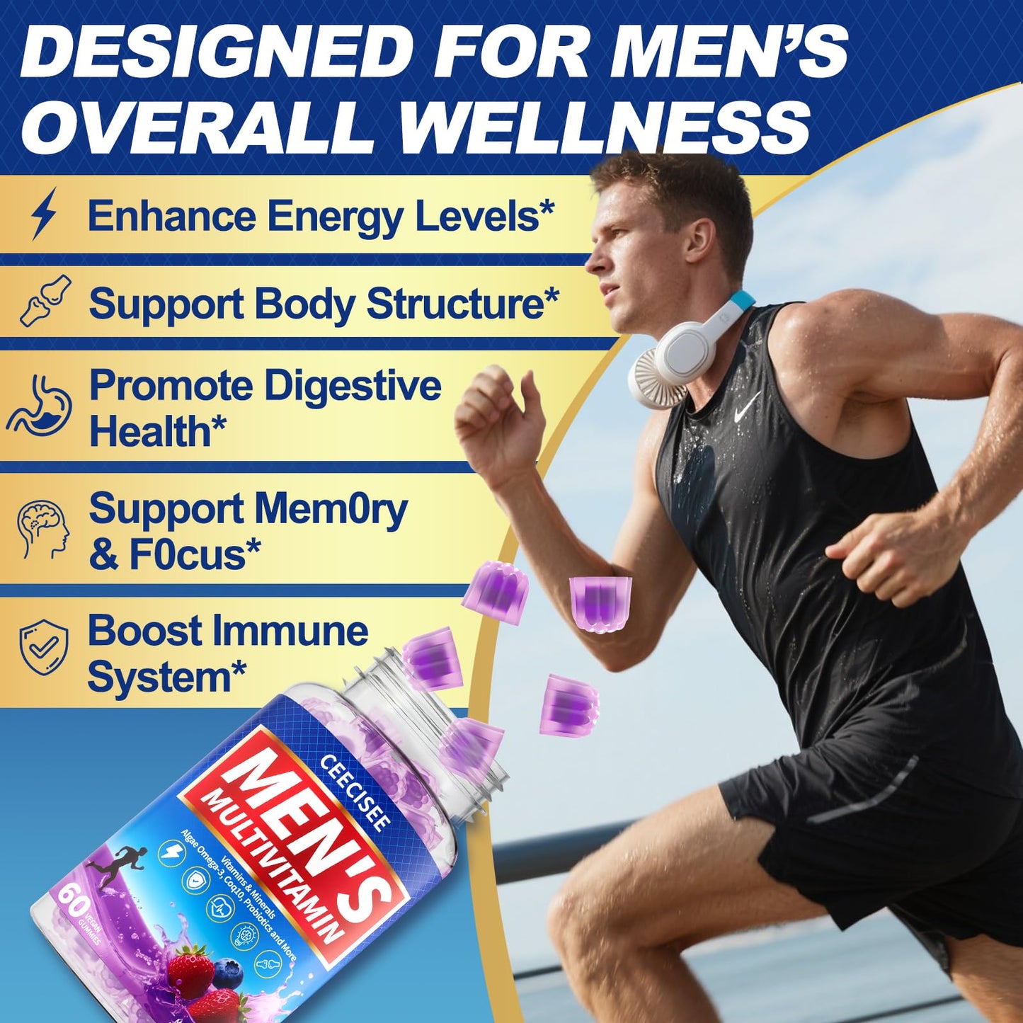 Ceecisee Men’s Methylated Multivitamin Gummies: Chewable Multivitamins Mens Gummy with Omega Probiotic Magnesium Zinc Vitamins B12 D3 - No Iron Daily Supplement Support Energy Immune for Men(120Count) - dailyvitalstore