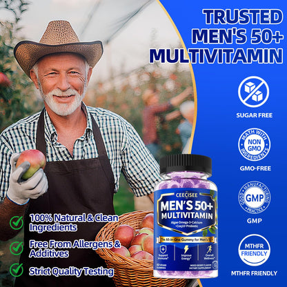 Ceecisee Methylated Multivitamin for Men Over 50: Daily Mens Multivitamins Gummies with Omega Probiotic Magnesium Zinc Vitamins D3 B12 - Energy Immune Support No Iron Vitamins Gummy for Men(60Count) - dailyvitalstore