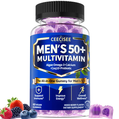 Ceecisee Methylated Multivitamin for Men Over 50: Daily Mens Multivitamins Gummies with Omega Probiotic Magnesium Zinc Vitamins D3 B12 - Energy Immune Support No Iron Vitamins Gummy for Men(60Count) - dailyvitalstore
