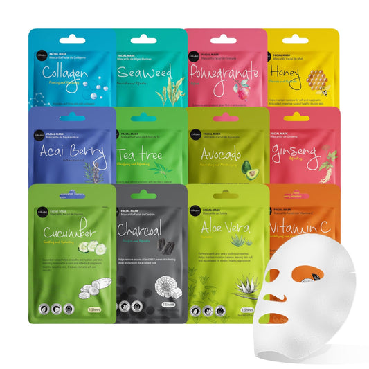 Celavi Essence Facial Sheet Face Mask Variety Set Classic Authentic Korean Moisturizing Skincare (12-Packs) - dailyvitalstore