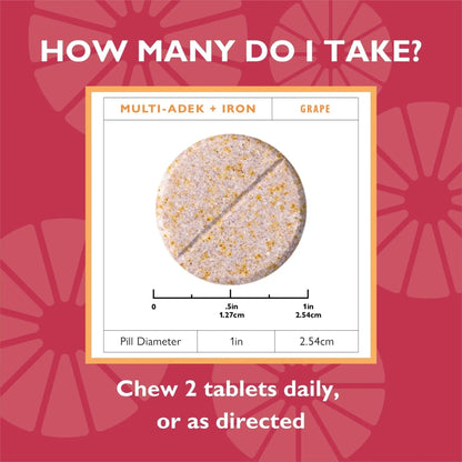 Celebrate Vitamins Multi ADEK Chewables, 60mg Iron - Daily Bariatric Multivitamin, Vitamins A, D, E, K & B12 for Duodenal Switch Surgery Patients - dailyvitalstore
