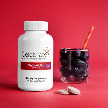 Celebrate Vitamins Multi ADEK Chewables, 60mg Iron - Daily Bariatric Multivitamin, Vitamins A, D, E, K & B12 for Duodenal Switch Surgery Patients - dailyvitalstore