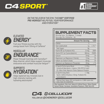 Cellucor C4 Sport Pre Workout Powder Fruit Punch - NSF Certified for Sport | 30 Servings, Packaging may vary. - dailyvitalstore