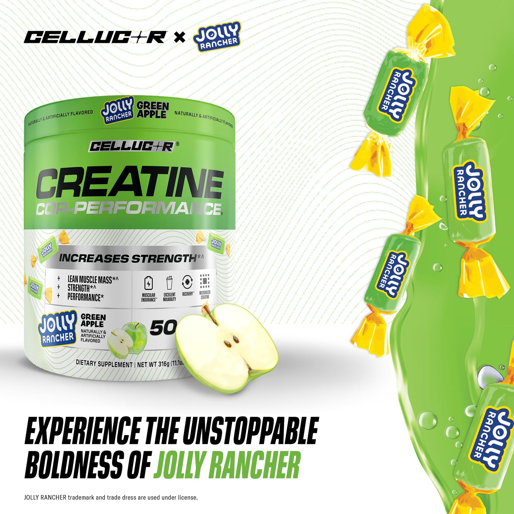 Cellucor Creatine Powder, Jolly Rancher Green Apple - Increases Strength, Lean Muscle Mass & Endurance, Micronized Creatine for Fast Absorption, - dailyvitalstore
