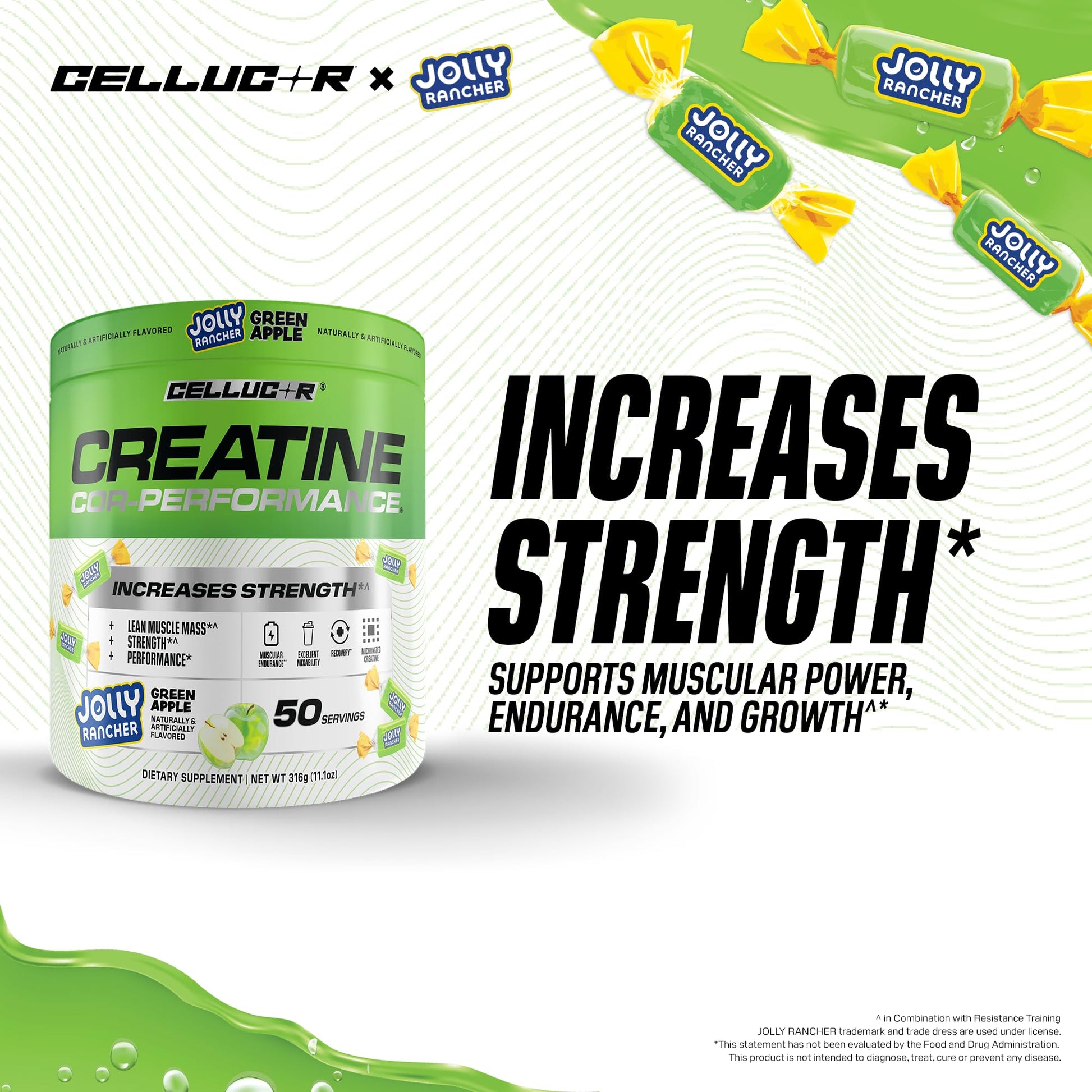 Cellucor Creatine Powder, Jolly Rancher Green Apple - Increases Strength, Lean Muscle Mass & Endurance, Micronized Creatine for Fast Absorption, - dailyvitalstore
