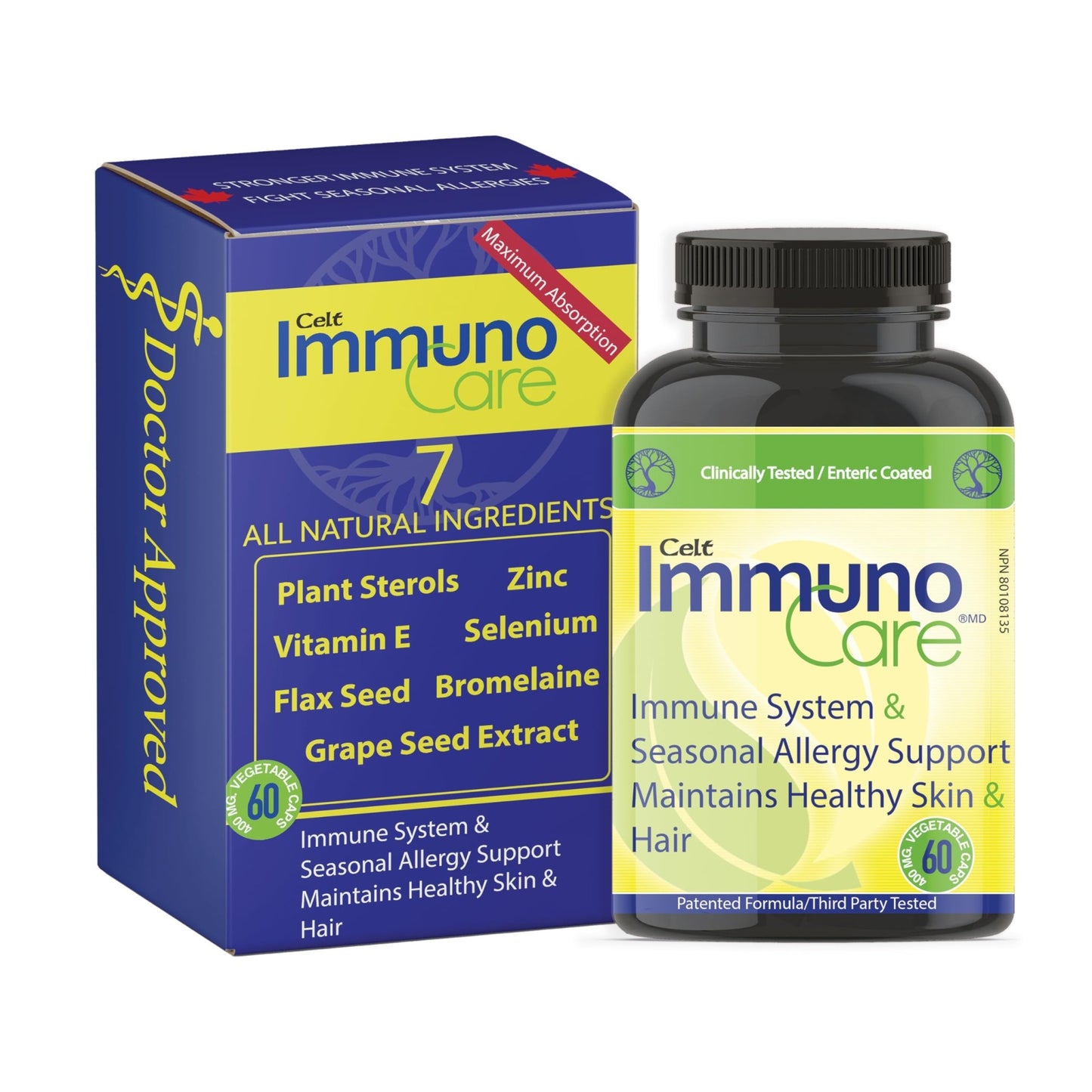 Celt Immunocare 60 v-caps - Potent Seasonal Allergy Blend - Adult Immunity Support - Cholesterol Modulator - Plant Sterols Ultra Strength - 7 Key Immunity Enhancing Ingredients - dailyvitalstore