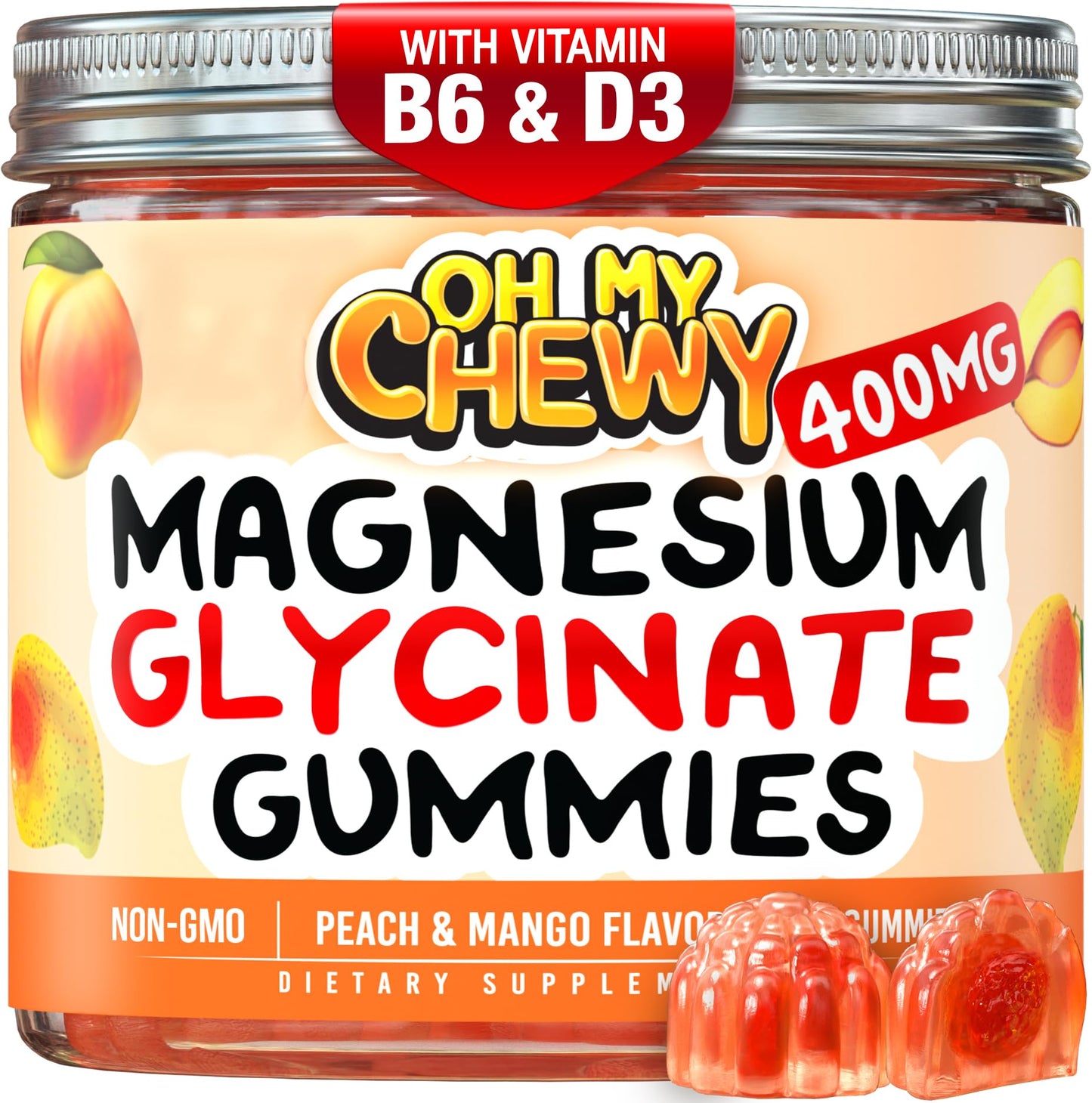 Center-Filled Magnesium Glycinate Gummies 400MG - High Absorption for Kids, Teens & Adults - Supplement for Sleep, Calm & Muscle Relaxation with B6 & D3 - Gluten Free & Vegan Friendly - 60 Count - dailyvitalstore