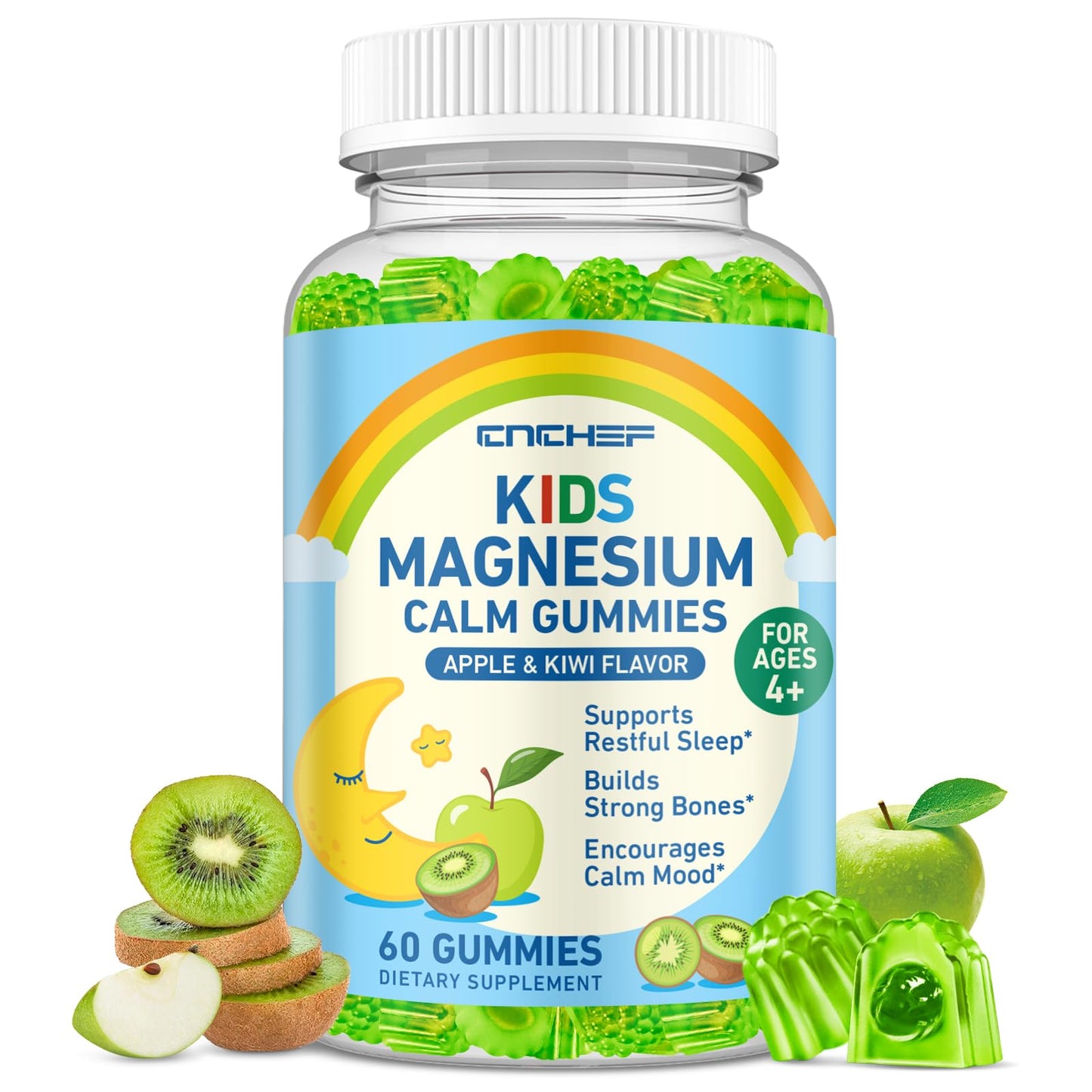 Center-Filled Magnesium Gummies for Kids 300MG - Magnesium Glycinate Gummies with L-theanine, Omega-3, Vitamin B6, D for Kids & Adults, Supplement for Sleep, Calm & Muscle Relaxation - Apple & Kiwi - dailyvitalstore