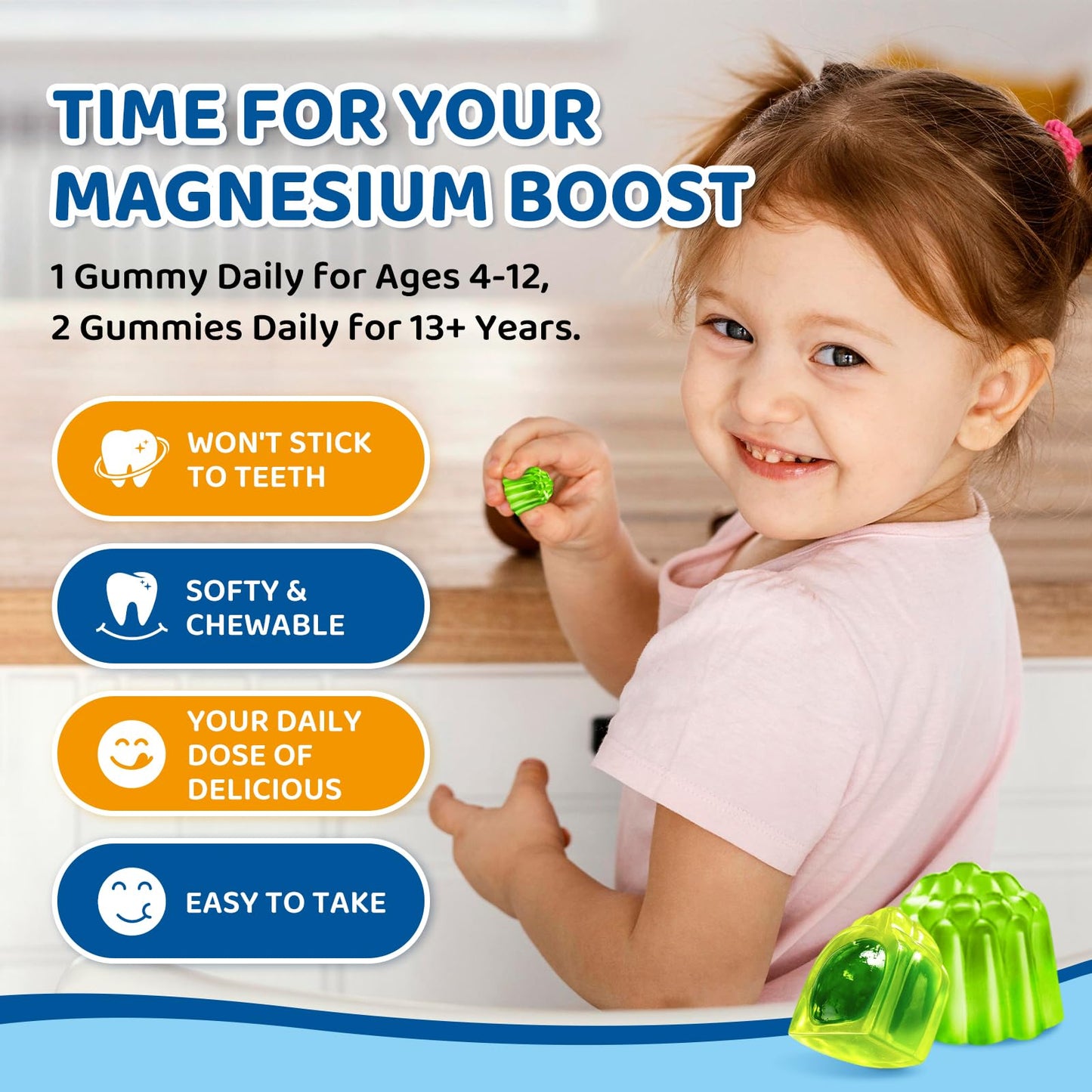 Center-Filled Magnesium Gummies for Kids 300MG - Magnesium Glycinate Gummies with L-theanine, Omega-3, Vitamin B6, D for Kids & Adults, Supplement for Sleep, Calm & Muscle Relaxation - Apple & Kiwi - dailyvitalstore