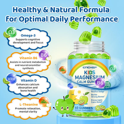 Center-Filled Magnesium Gummies for Kids 300MG - Magnesium Glycinate Gummies with L-theanine, Omega-3, Vitamin B6, D for Kids & Adults, Supplement for Sleep, Calm & Muscle Relaxation - Apple & Kiwi - dailyvitalstore