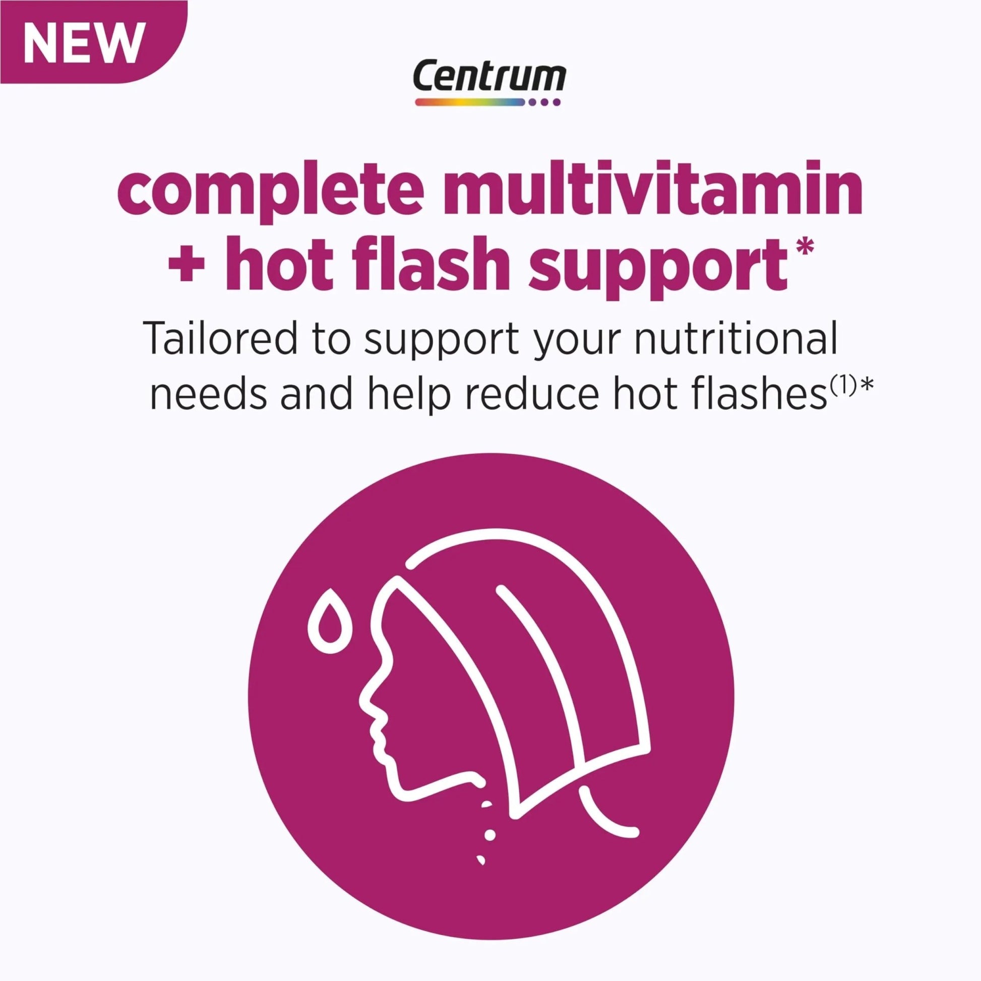 Centrum Complete Multivitamin Supplement + Hot Flash Support Menopause Support Tablets, with Clinically Studied geniVida, 30 Count - dailyvitalstore