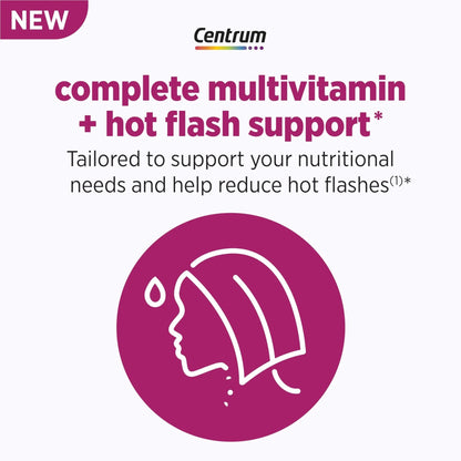 Centrum Complete Multivitamin Supplement + Hot Flash Support Menopause Support Tablets, with Clinically Studied geniVida, 30 Count - dailyvitalstore