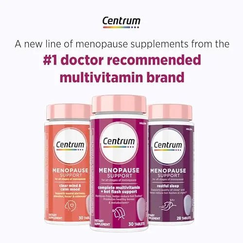 Centrum Complete Multivitamin Supplement + Hot Flash Support Menopause Support Tablets, with Clinically Studied geniVida, 30 Count - dailyvitalstore