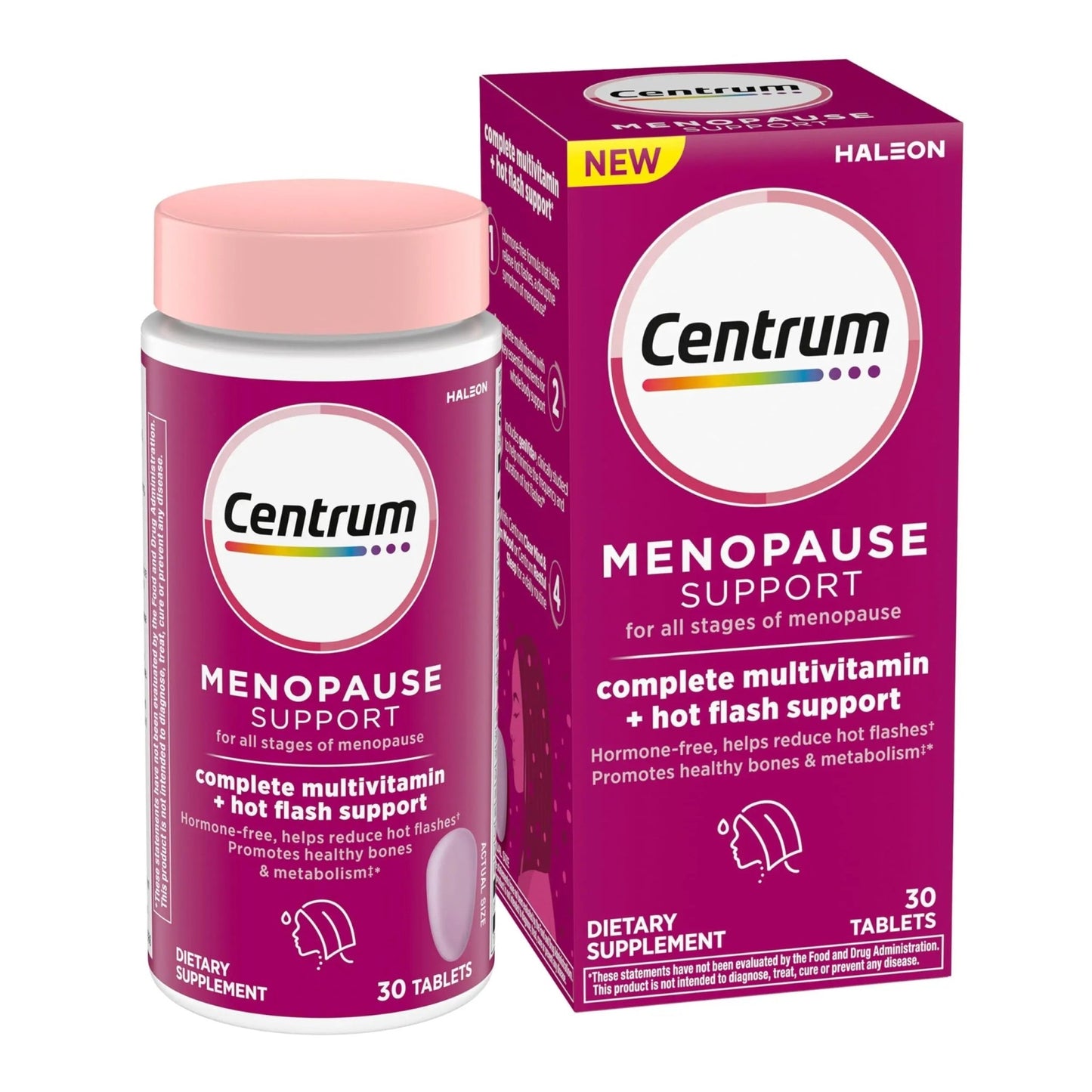Centrum Complete Multivitamin Supplement + Hot Flash Support Menopause Support Tablets, with Clinically Studied geniVida, 30 Count - dailyvitalstore