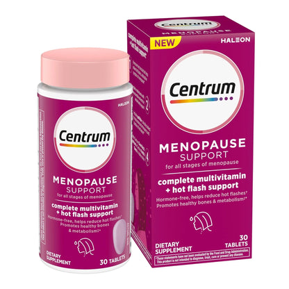 Centrum Complete Multivitamin Supplement + Hot Flash Support Menopause Support Tablets, with Clinically Studied geniVida, 30 Count - dailyvitalstore