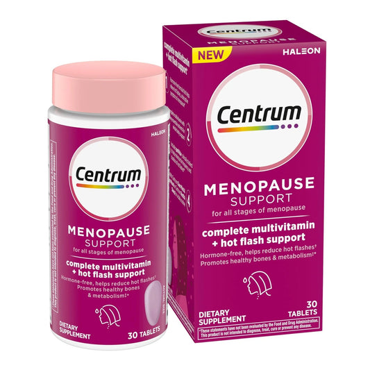 Centrum Complete Multivitamin Supplement + Hot Flash Support Menopause Support Tablets, with Clinically Studied geniVida, 30 Count - dailyvitalstore