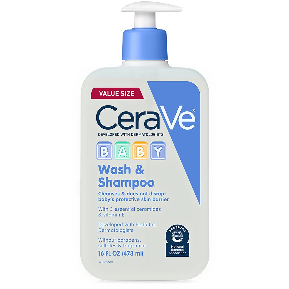 CeraVe Baby Wash & Shampoo, Tear-Free 2-in-1 Bath Wash for Hair & Skin, with Vitamin E, Fragrance-Free, Paraben-Free, Dye-Free, Phthalates-Free, Sulfate-Free, 16oz - dailyvitalstore