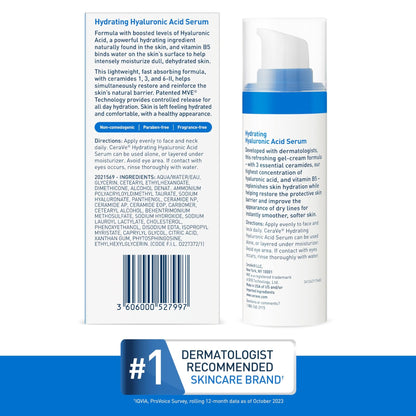 Cerave Hyaluronic Acid Serum for Face with Vitamin B5 and Ceramides, Hydrating Face Serum for Dry Skin, Fragrance Free, 1 Ounce - dailyvitalstore