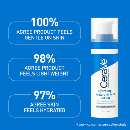 Cerave Hyaluronic Acid Serum for Face with Vitamin B5 and Ceramides, Hydrating Face Serum for Dry Skin, Fragrance Free, 1 Ounce - dailyvitalstore