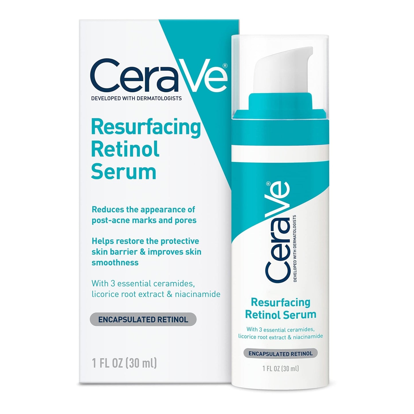 CeraVe Resurfacing Retinol Serum For Post Acne Marks, Formulated With Licorice Root Extract & Niacinamide, Brightening Serum & Pore Minimizer For Face, - dailyvitalstore