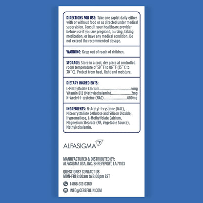 Cerefolin Brain Wellness, Targeted Nutrition for Cognitive Support, Improves Memory, Focus & Concentration, L-Methylfolate, NAC, B12, Neurologist Recommended (30 Count) - dailyvitalstore