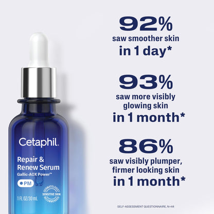CETAPHIL Repair & Renew Night Serum for Stressed Sensitive Skin with Gallic Acid & Vitamin E, PM Face Serum, Repairs Skin Barrier Overnight - dailyvitalstore