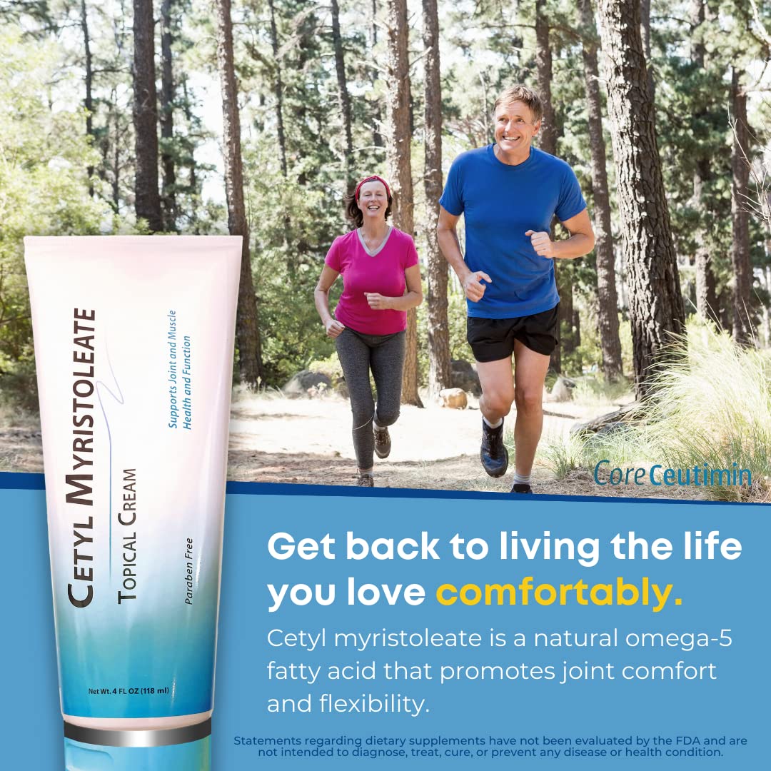 Cetyl Myristoleate Topical Cream Omega 5 Fatty Acid - Helps Reduce Joint and Muscle Discomfort - Includes Arnica, Glucosamine, Aloe,Jojoba, Sunflower & Sesame Seed Oil - 4oz. by Coreceutimin - dailyvitalstore